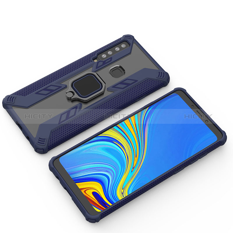 Custodia Silicone e Plastica Opaca Cover con Magnetico Anello Supporto S03 per Samsung Galaxy A9s Blu