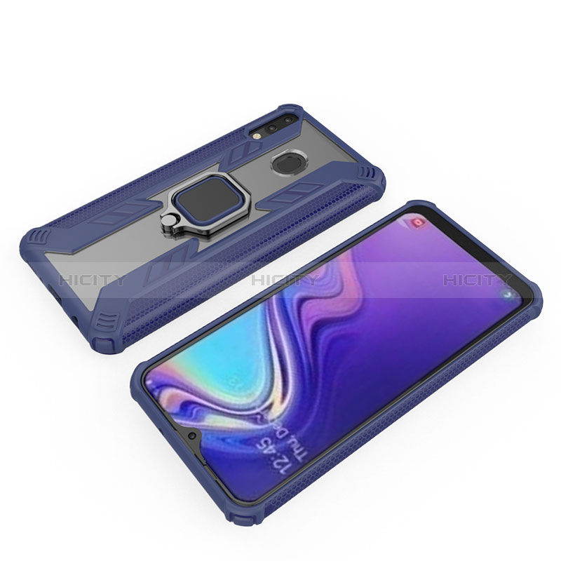 Custodia Silicone e Plastica Opaca Cover con Magnetico Anello Supporto S03 per Samsung Galaxy M20 Blu