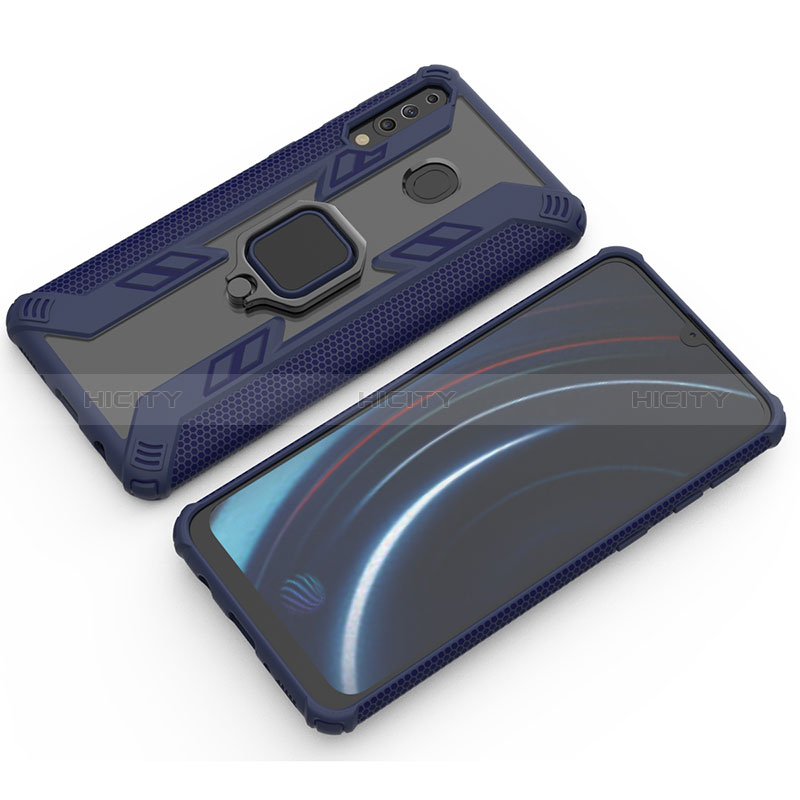 Custodia Silicone e Plastica Opaca Cover con Magnetico Anello Supporto S03 per Samsung Galaxy M30 Blu