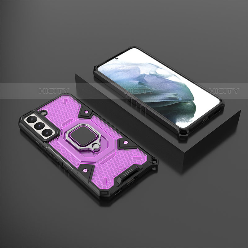 Custodia Silicone e Plastica Opaca Cover con Magnetico Anello Supporto S03 per Samsung Galaxy S22 Plus 5G Viola