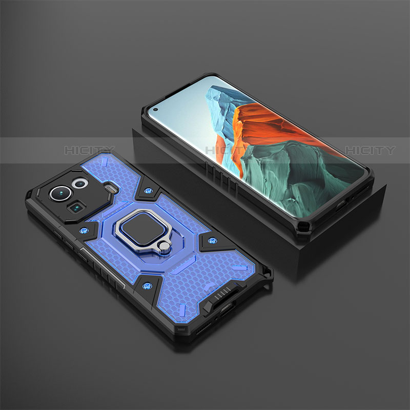 Custodia Silicone e Plastica Opaca Cover con Magnetico Anello Supporto S03 per Xiaomi Mi 11 Pro 5G Blu