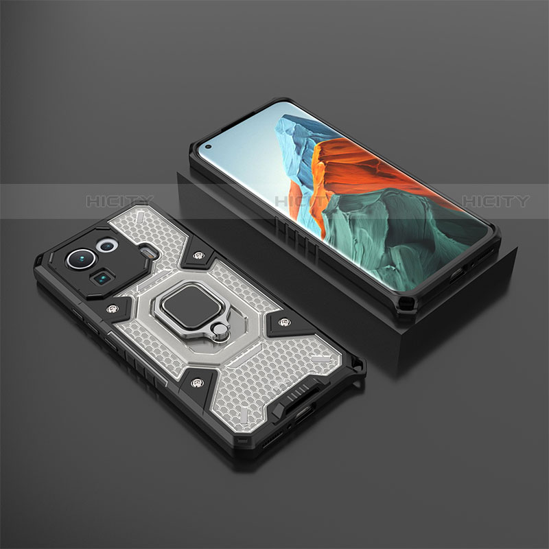 Custodia Silicone e Plastica Opaca Cover con Magnetico Anello Supporto S03 per Xiaomi Mi 11 Pro 5G Nero