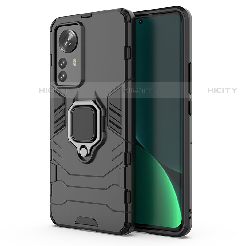 Custodia Silicone e Plastica Opaca Cover con Magnetico Anello Supporto S03 per Xiaomi Mi 12 Pro 5G Nero