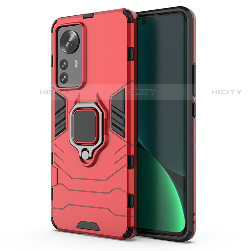 Custodia Silicone e Plastica Opaca Cover con Magnetico Anello Supporto S03 per Xiaomi Mi 12 Pro 5G Rosso