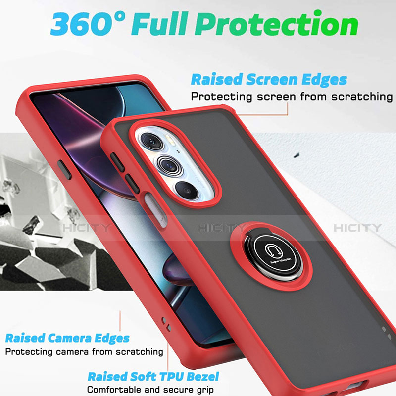 Custodia Silicone e Plastica Opaca Cover con Magnetico Anello Supporto S04 per Motorola Moto Edge 30 Pro 5G