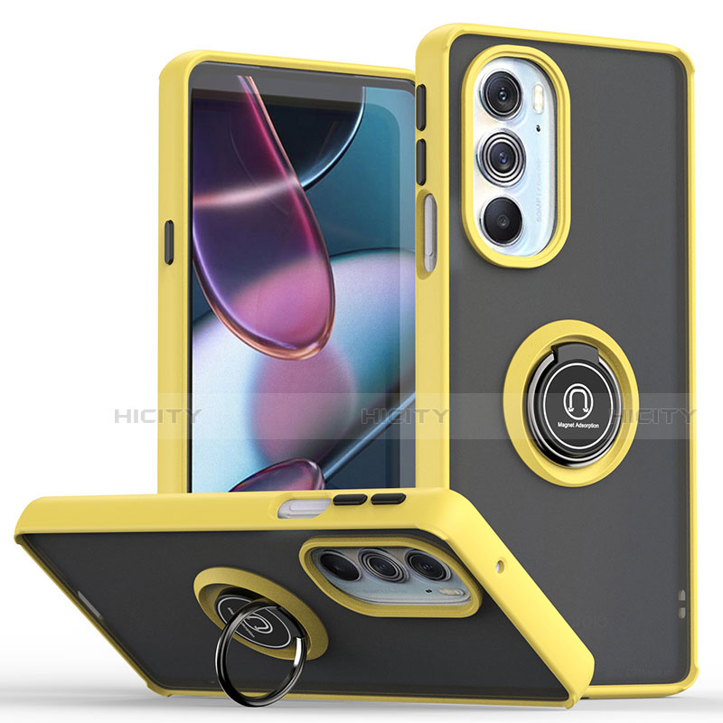 Custodia Silicone e Plastica Opaca Cover con Magnetico Anello Supporto S04 per Motorola Moto Edge 30 Pro 5G Giallo