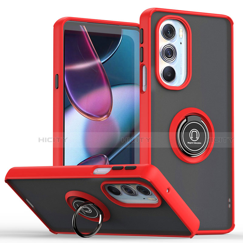 Custodia Silicone e Plastica Opaca Cover con Magnetico Anello Supporto S04 per Motorola Moto Edge 30 Pro 5G Rosso