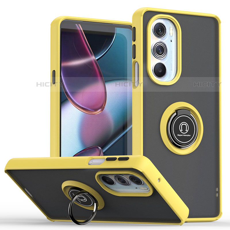 Custodia Silicone e Plastica Opaca Cover con Magnetico Anello Supporto S04 per Motorola Moto Edge X30 5G Giallo