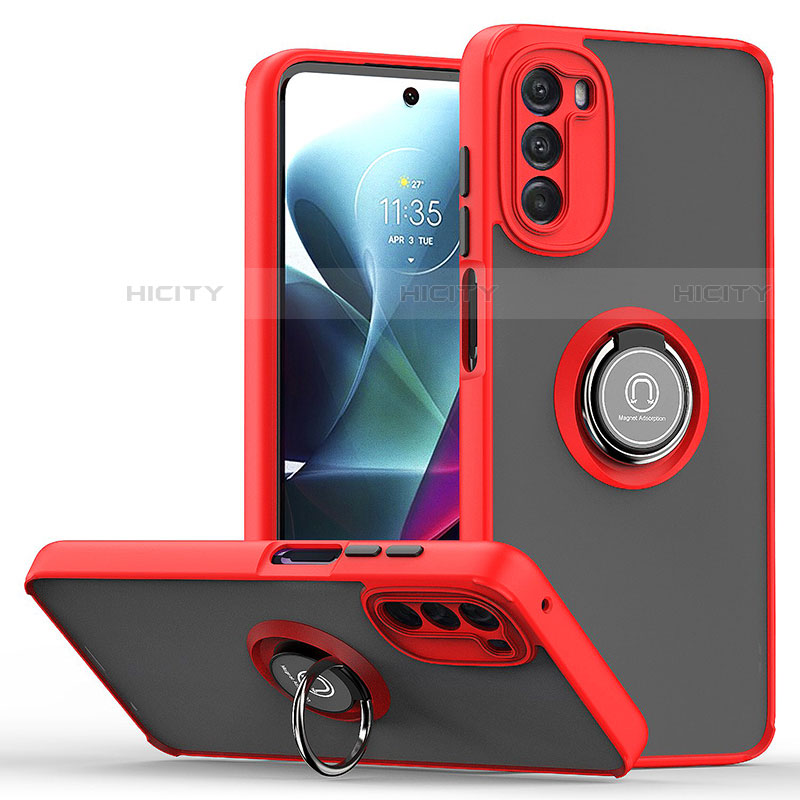 Custodia Silicone e Plastica Opaca Cover con Magnetico Anello Supporto S04 per Motorola Moto G 5G (2022) Rosso