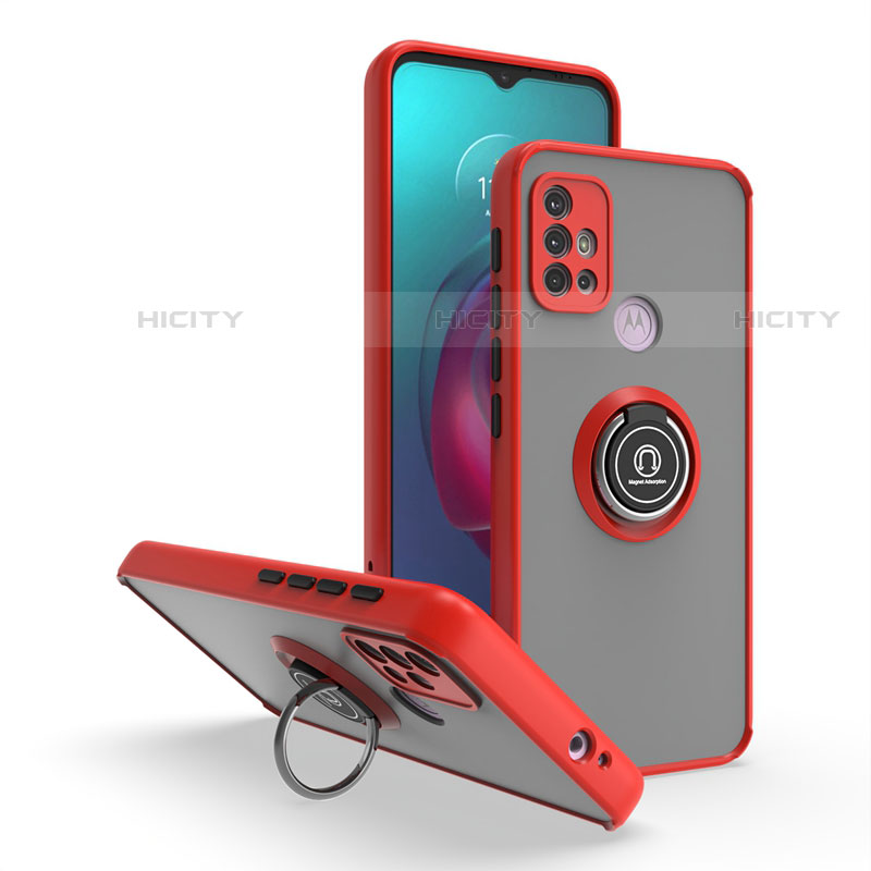 Custodia Silicone e Plastica Opaca Cover con Magnetico Anello Supporto S04 per Motorola Moto G20 Rosso