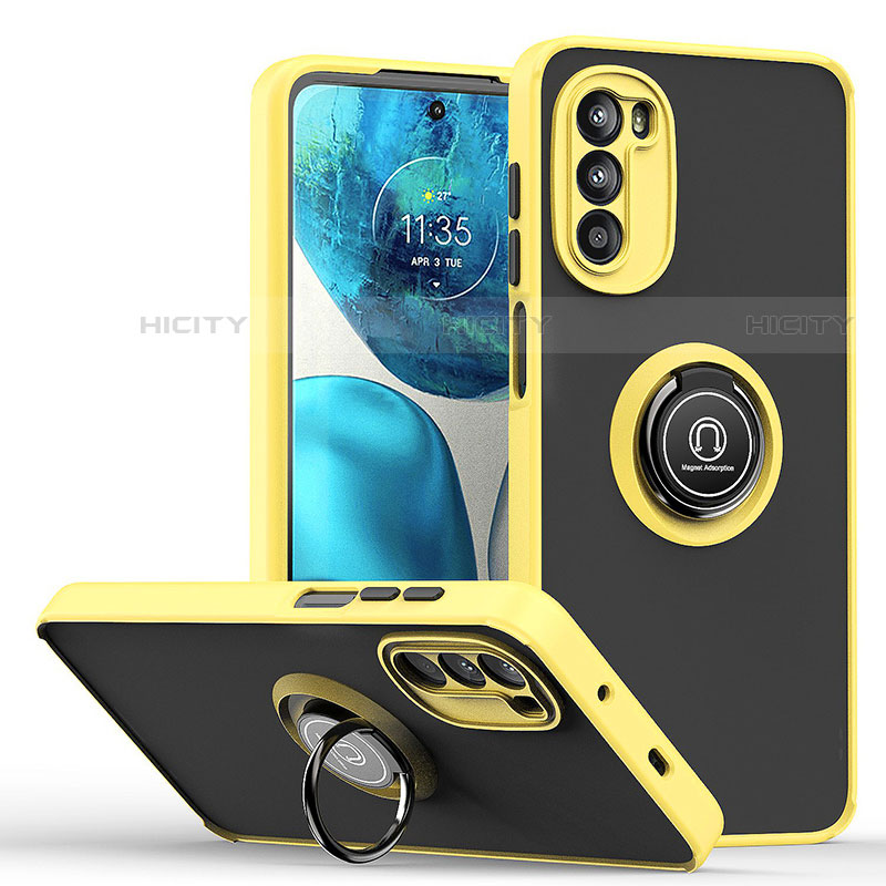 Custodia Silicone e Plastica Opaca Cover con Magnetico Anello Supporto S04 per Motorola MOTO G52 Giallo