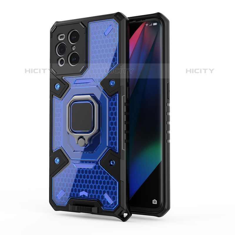 Custodia Silicone e Plastica Opaca Cover con Magnetico Anello Supporto S04 per Oppo Find X3 Pro 5G