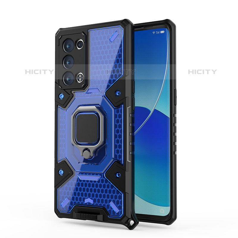 Custodia Silicone e Plastica Opaca Cover con Magnetico Anello Supporto S04 per Oppo Reno6 Pro 5G