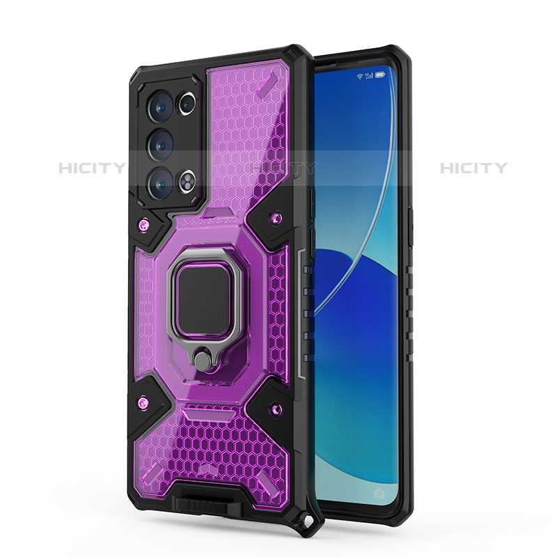 Custodia Silicone e Plastica Opaca Cover con Magnetico Anello Supporto S04 per Oppo Reno6 Pro 5G