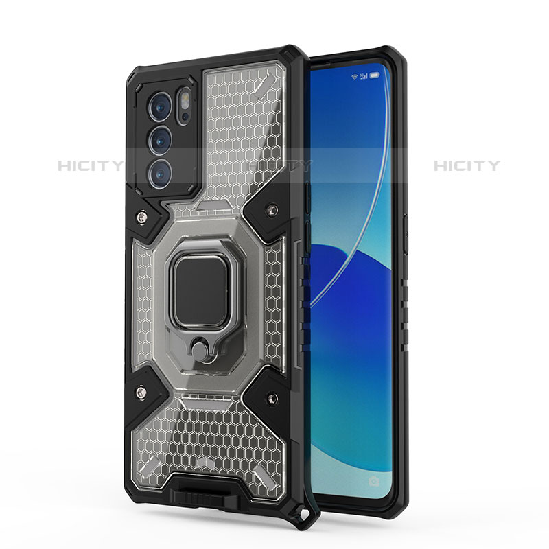 Custodia Silicone e Plastica Opaca Cover con Magnetico Anello Supporto S04 per Oppo Reno6 Pro 5G India Grigio