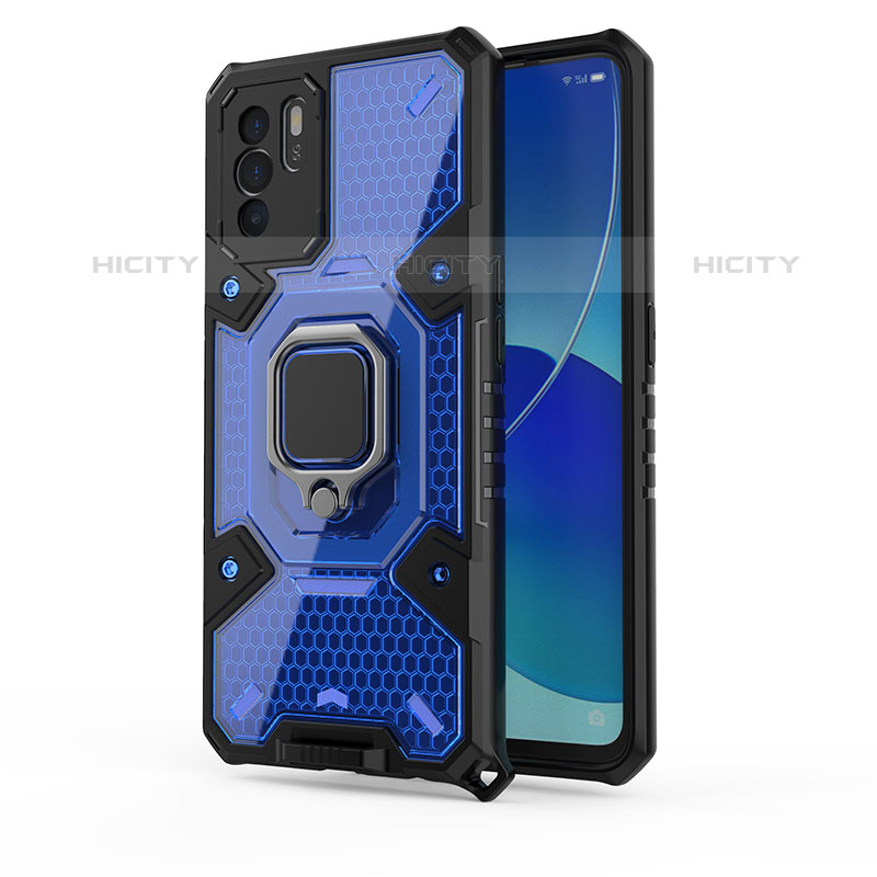 Custodia Silicone e Plastica Opaca Cover con Magnetico Anello Supporto S04 per Oppo Reno6 Z 5G Blu