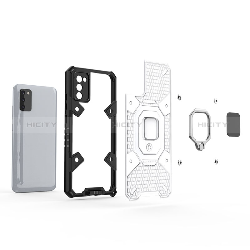 Custodia Silicone e Plastica Opaca Cover con Magnetico Anello Supporto S04 per Samsung Galaxy A02s