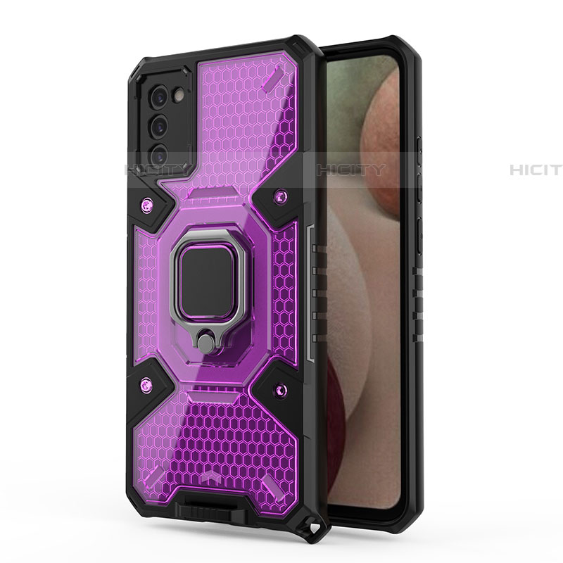 Custodia Silicone e Plastica Opaca Cover con Magnetico Anello Supporto S04 per Samsung Galaxy A03s Viola