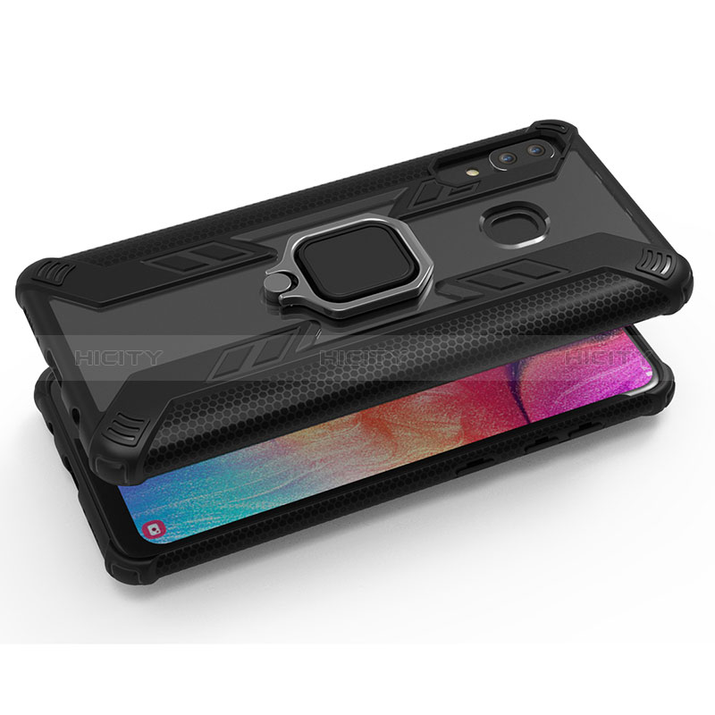 Custodia Silicone e Plastica Opaca Cover con Magnetico Anello Supporto S04 per Samsung Galaxy A30