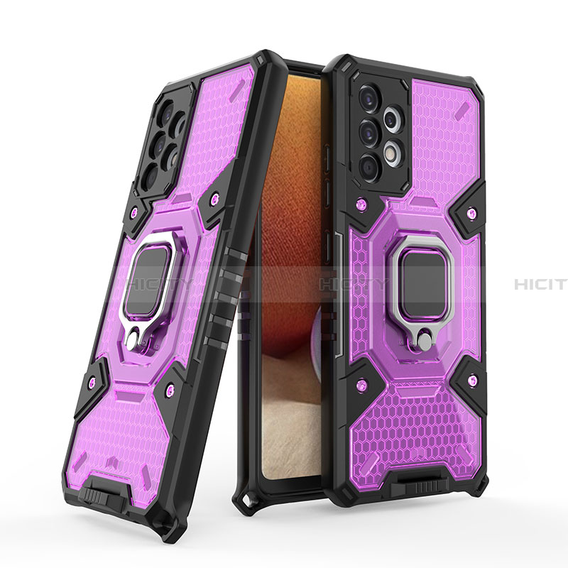 Custodia Silicone e Plastica Opaca Cover con Magnetico Anello Supporto S04 per Samsung Galaxy A32 4G Viola