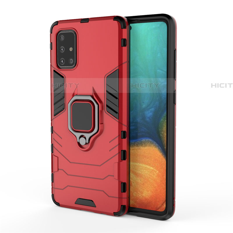 Custodia Silicone e Plastica Opaca Cover con Magnetico Anello Supporto S04 per Samsung Galaxy A71 5G Rosso