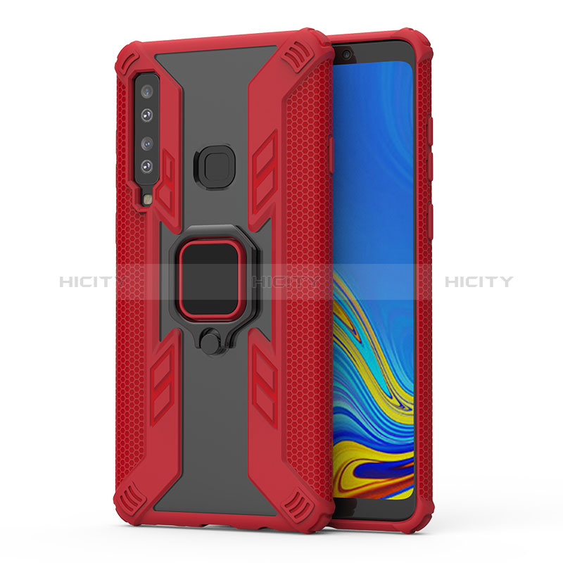 Custodia Silicone e Plastica Opaca Cover con Magnetico Anello Supporto S04 per Samsung Galaxy A9 Star Pro Rosso