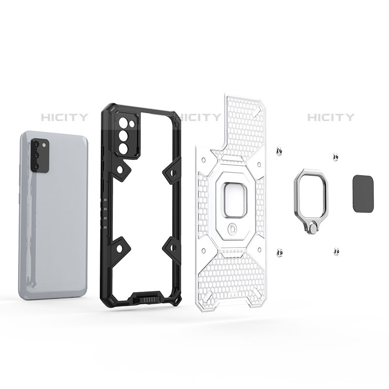 Custodia Silicone e Plastica Opaca Cover con Magnetico Anello Supporto S04 per Samsung Galaxy M02s