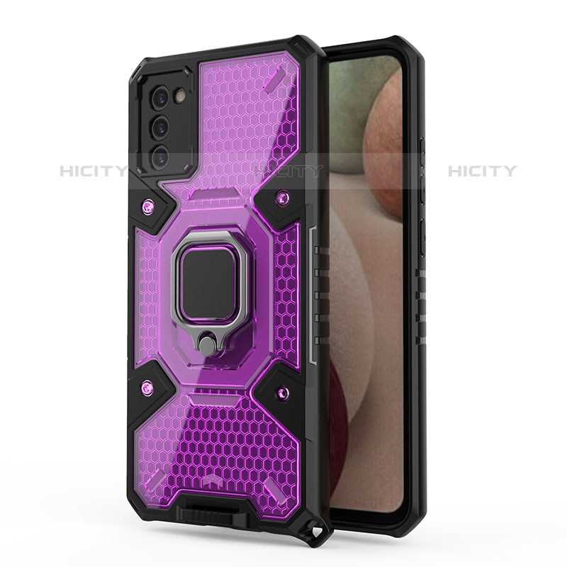 Custodia Silicone e Plastica Opaca Cover con Magnetico Anello Supporto S04 per Samsung Galaxy M02s Viola