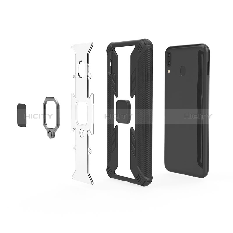 Custodia Silicone e Plastica Opaca Cover con Magnetico Anello Supporto S04 per Samsung Galaxy M20