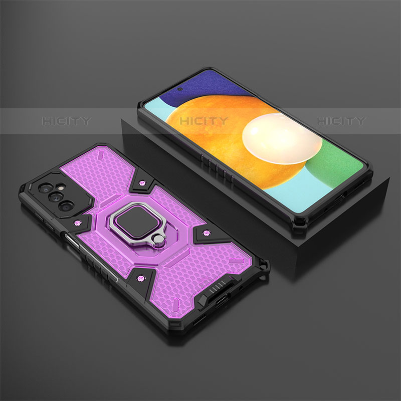 Custodia Silicone e Plastica Opaca Cover con Magnetico Anello Supporto S04 per Samsung Galaxy M52 5G Viola