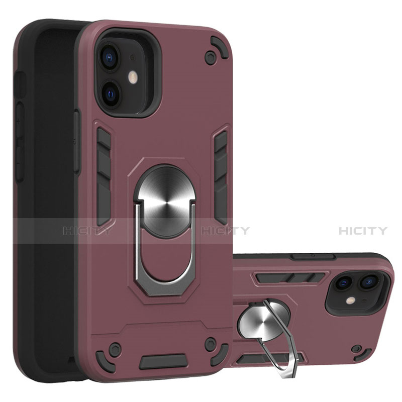 Custodia Silicone e Plastica Opaca Cover con Magnetico Anello Supporto S05 per Apple iPhone 12