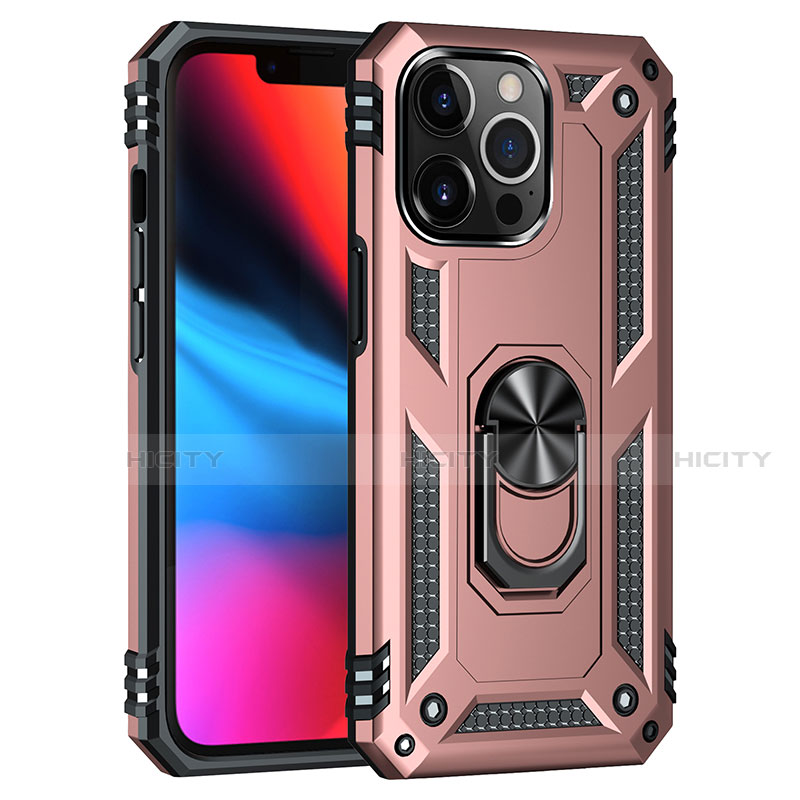 Custodia Silicone e Plastica Opaca Cover con Magnetico Anello Supporto S05 per Apple iPhone 13 Pro Max