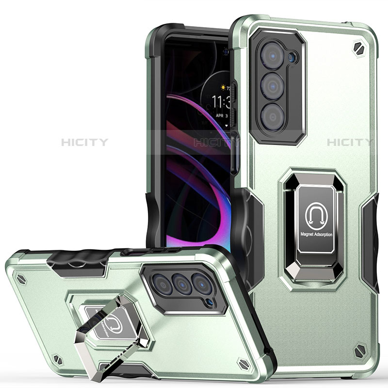 Custodia Silicone e Plastica Opaca Cover con Magnetico Anello Supporto S05 per Motorola Moto Edge (2021) 5G