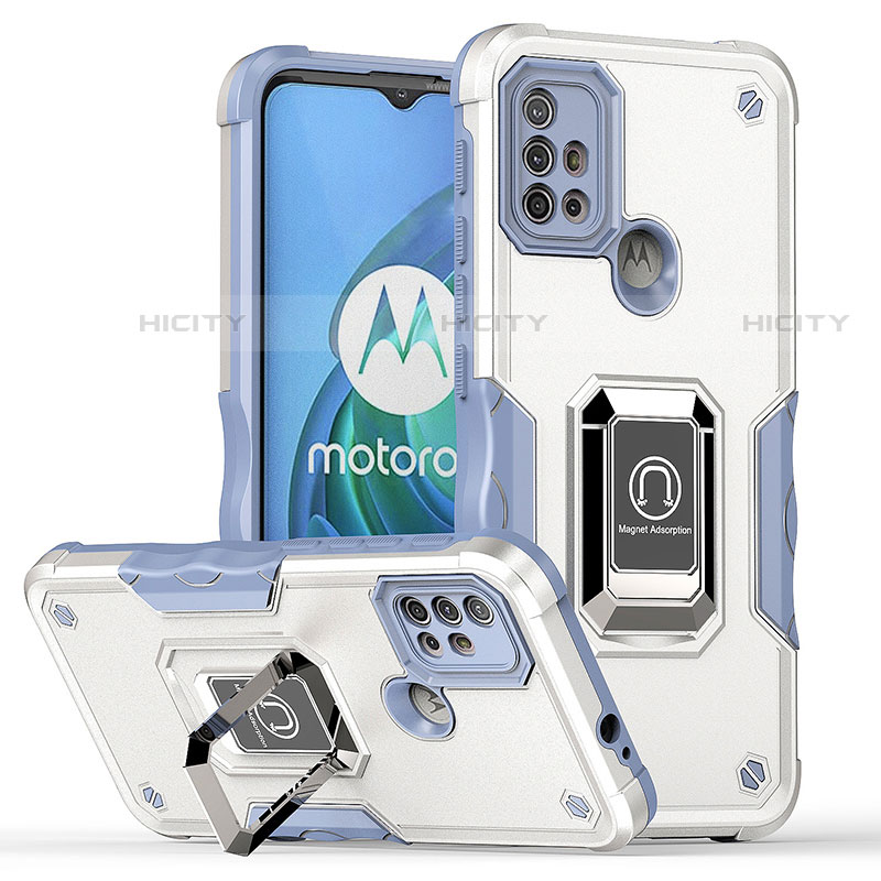 Custodia Silicone e Plastica Opaca Cover con Magnetico Anello Supporto S05 per Motorola Moto G10