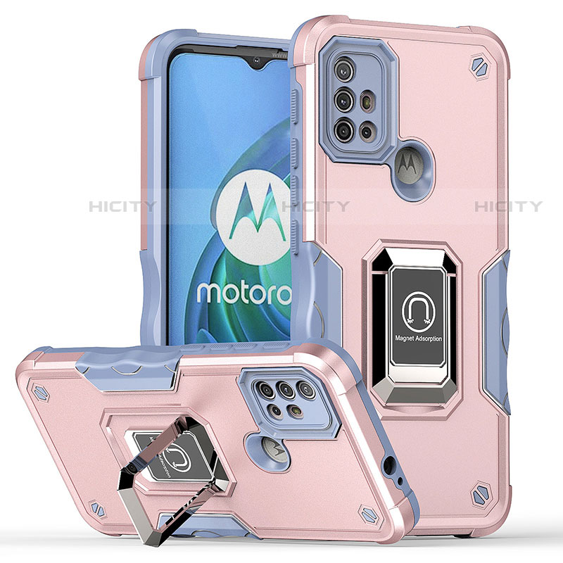 Custodia Silicone e Plastica Opaca Cover con Magnetico Anello Supporto S05 per Motorola Moto G10 Rosa