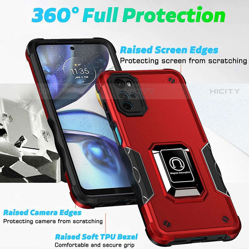 Custodia Silicone e Plastica Opaca Cover con Magnetico Anello Supporto S05 per Motorola Moto G22