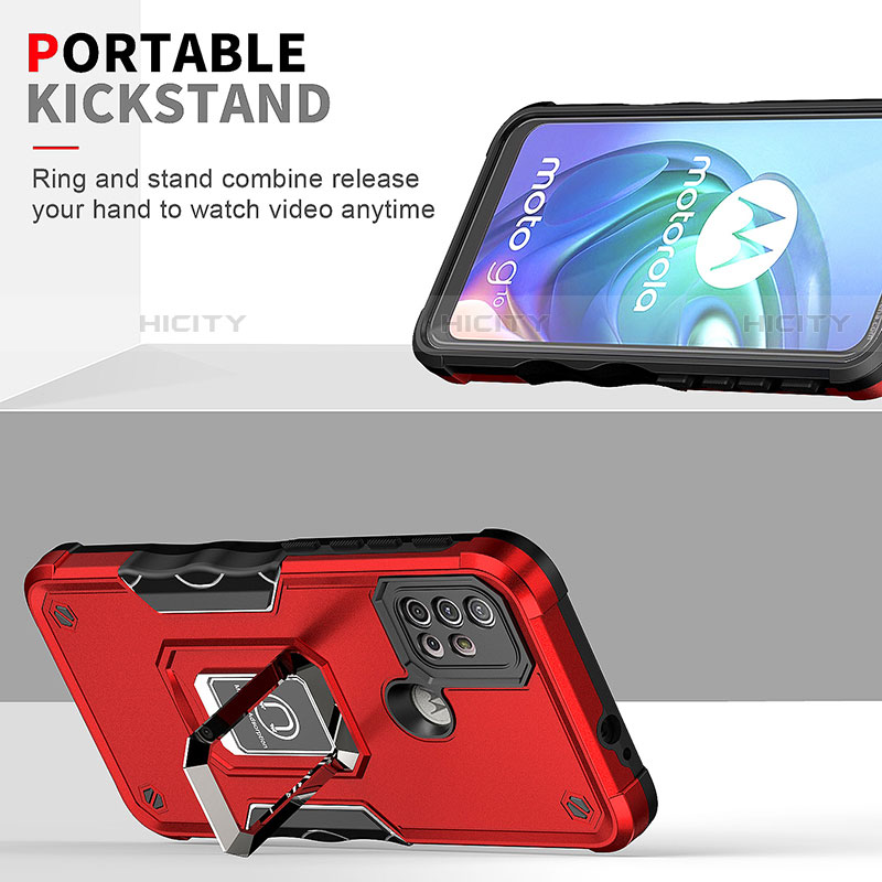 Custodia Silicone e Plastica Opaca Cover con Magnetico Anello Supporto S05 per Motorola Moto G30