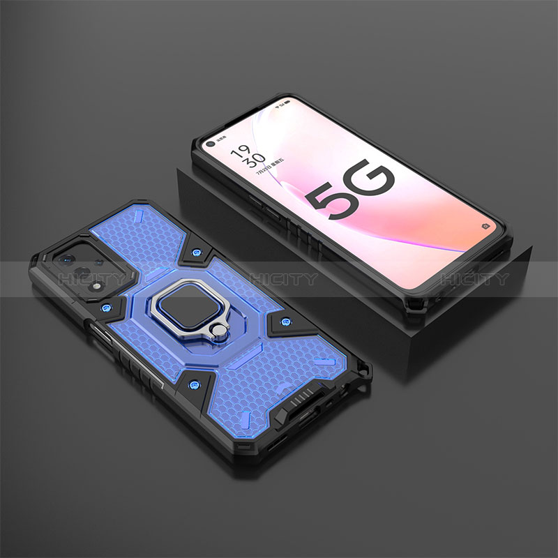 Custodia Silicone e Plastica Opaca Cover con Magnetico Anello Supporto S05 per Oppo A93s 5G Blu