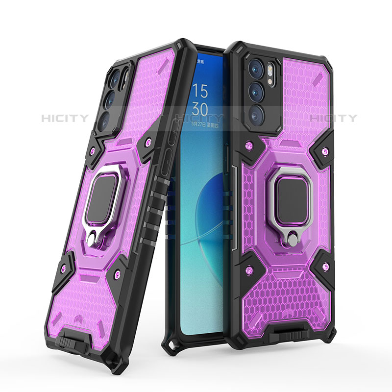 Custodia Silicone e Plastica Opaca Cover con Magnetico Anello Supporto S05 per Oppo Reno6 5G Viola