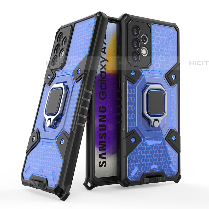 Custodia Silicone e Plastica Opaca Cover con Magnetico Anello Supporto S05 per Samsung Galaxy A72 4G Blu