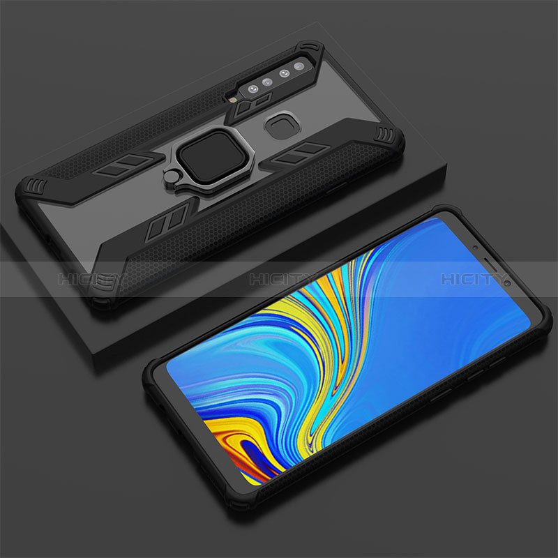 Custodia Silicone e Plastica Opaca Cover con Magnetico Anello Supporto S05 per Samsung Galaxy A9 (2018) A920 Nero