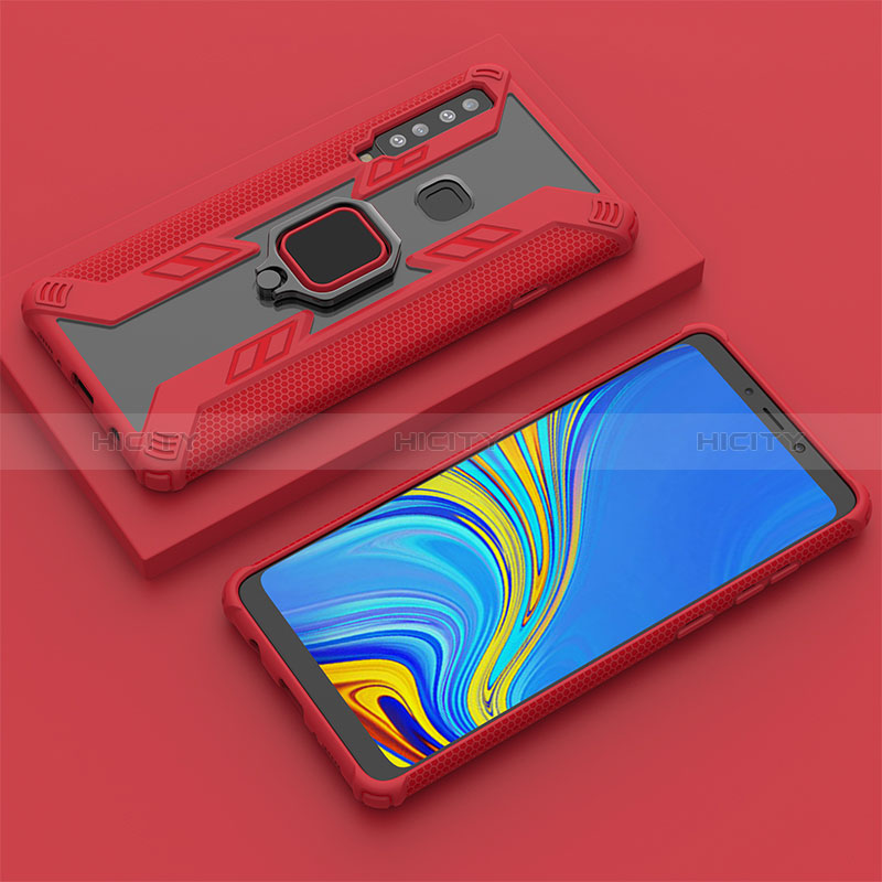 Custodia Silicone e Plastica Opaca Cover con Magnetico Anello Supporto S05 per Samsung Galaxy A9 Star Pro Rosso