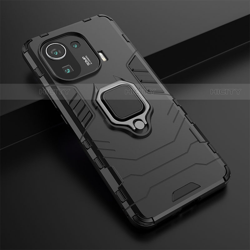 Custodia Silicone e Plastica Opaca Cover con Magnetico Anello Supporto S05K per Xiaomi Mi 11 Pro 5G