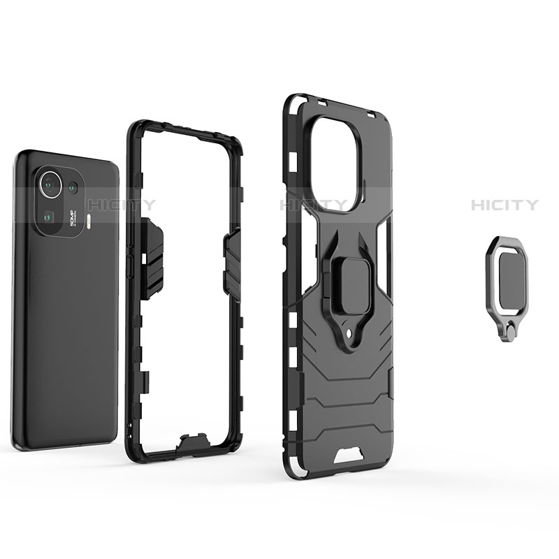 Custodia Silicone e Plastica Opaca Cover con Magnetico Anello Supporto S05K per Xiaomi Mi 11 Pro 5G