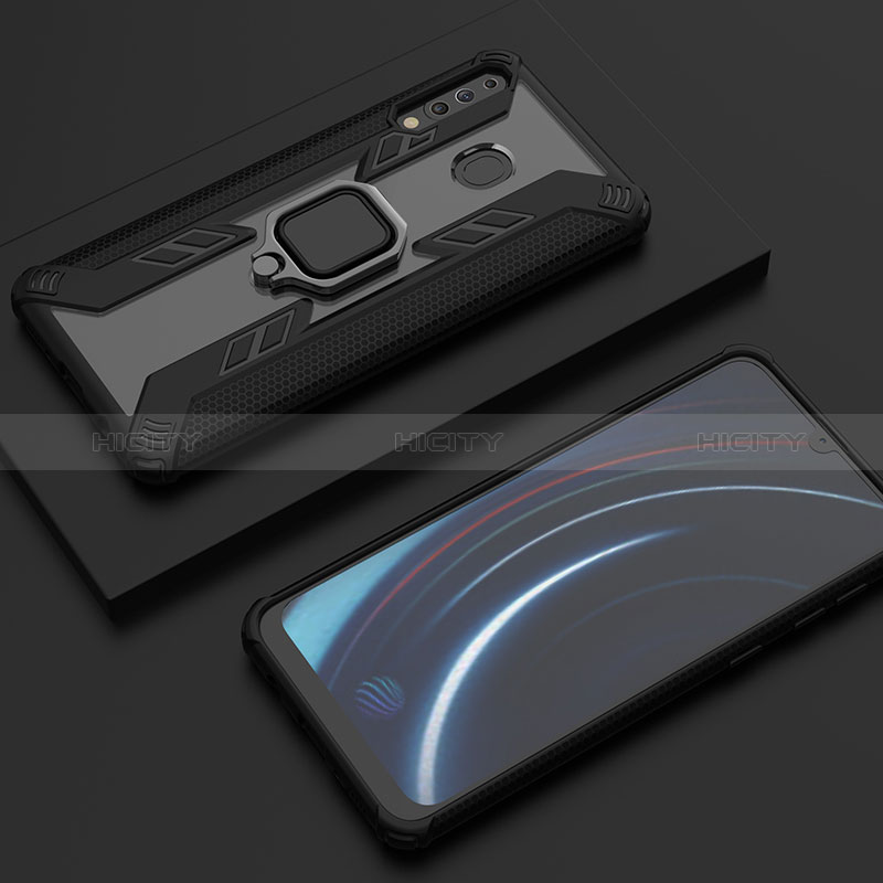 Custodia Silicone e Plastica Opaca Cover con Magnetico Anello Supporto S06 per Samsung Galaxy A40s Nero