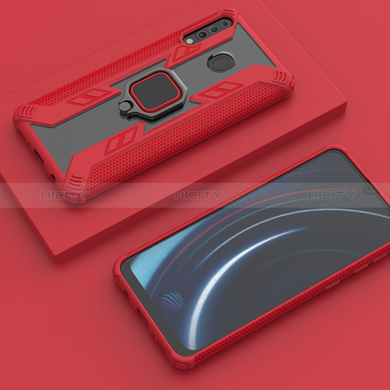 Custodia Silicone e Plastica Opaca Cover con Magnetico Anello Supporto S06 per Samsung Galaxy A40s Rosso