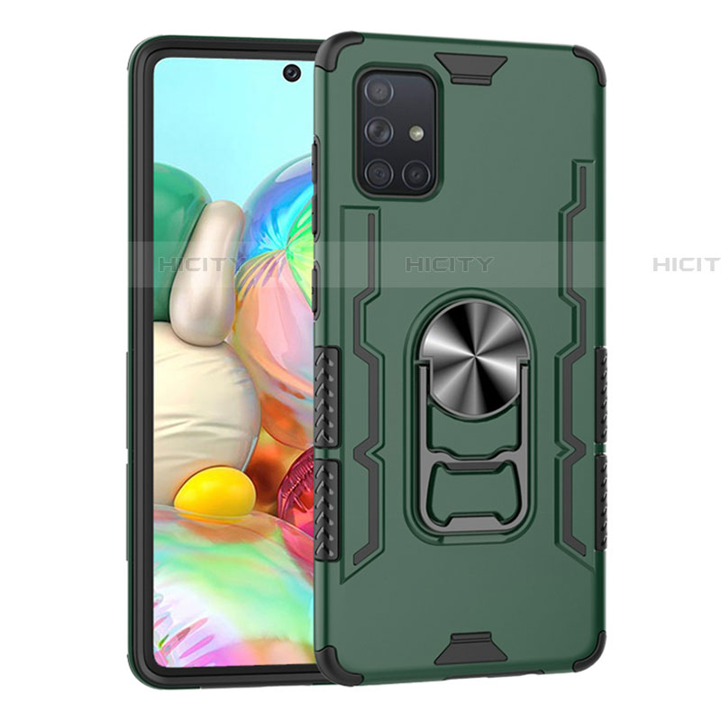 Custodia Silicone e Plastica Opaca Cover con Magnetico Anello Supporto S06 per Samsung Galaxy A71 5G Verde