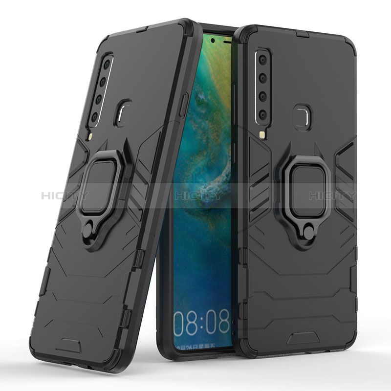 Custodia Silicone e Plastica Opaca Cover con Magnetico Anello Supporto S06 per Samsung Galaxy A9 Star Pro Nero