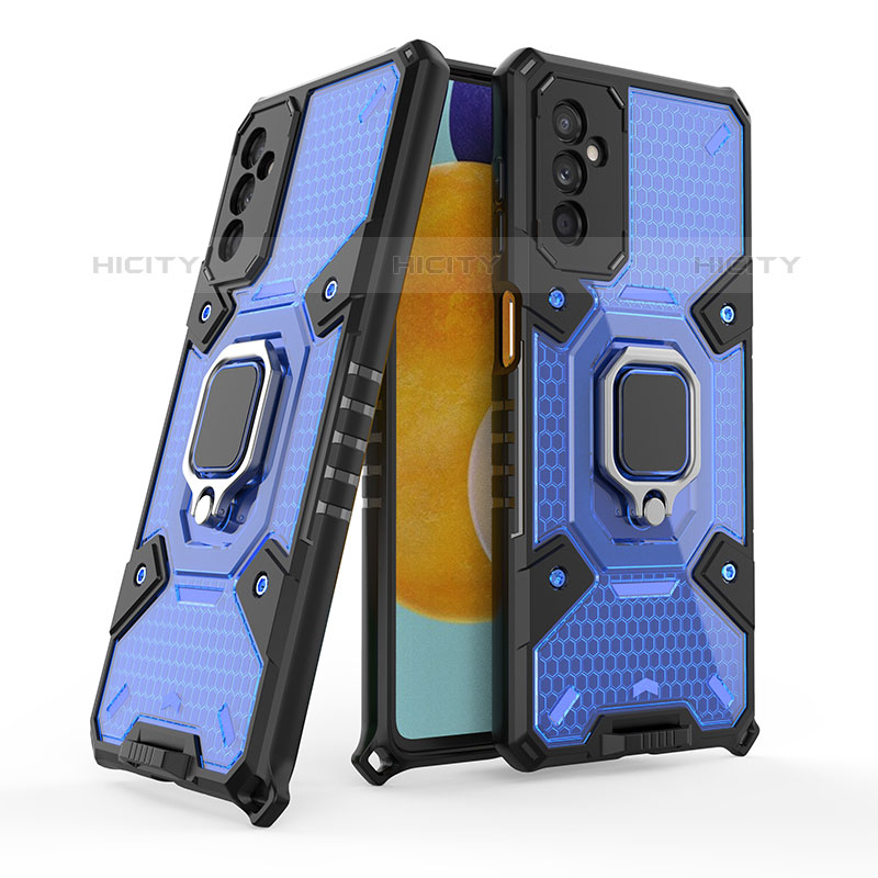 Custodia Silicone e Plastica Opaca Cover con Magnetico Anello Supporto S06 per Samsung Galaxy M52 5G Blu