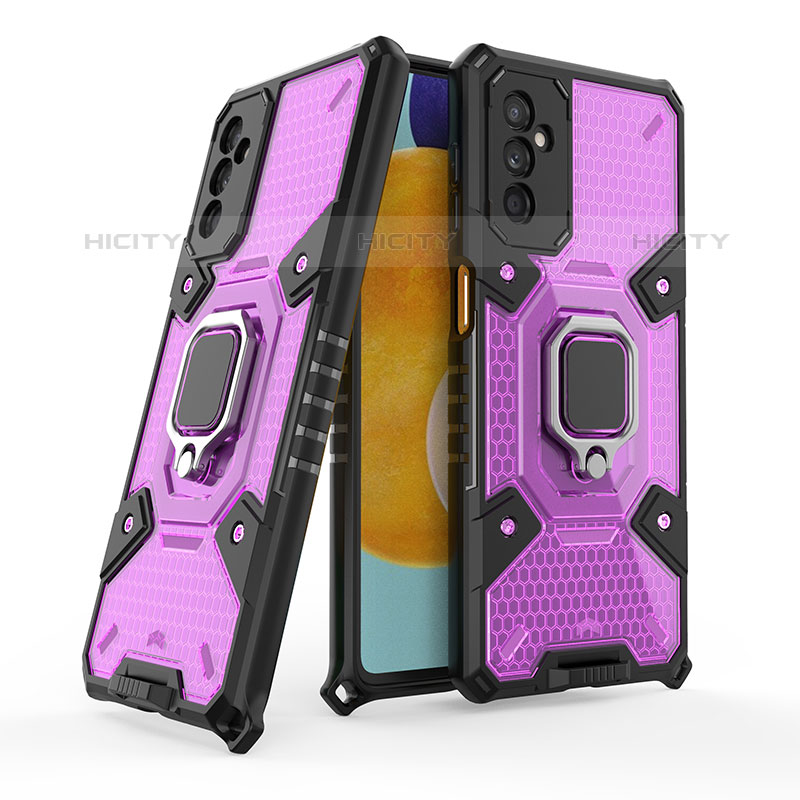 Custodia Silicone e Plastica Opaca Cover con Magnetico Anello Supporto S06 per Samsung Galaxy M52 5G Viola